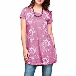 Reborn Rose Mauve Floral Tunic Top / Mini Dress - Size Medium Womens
